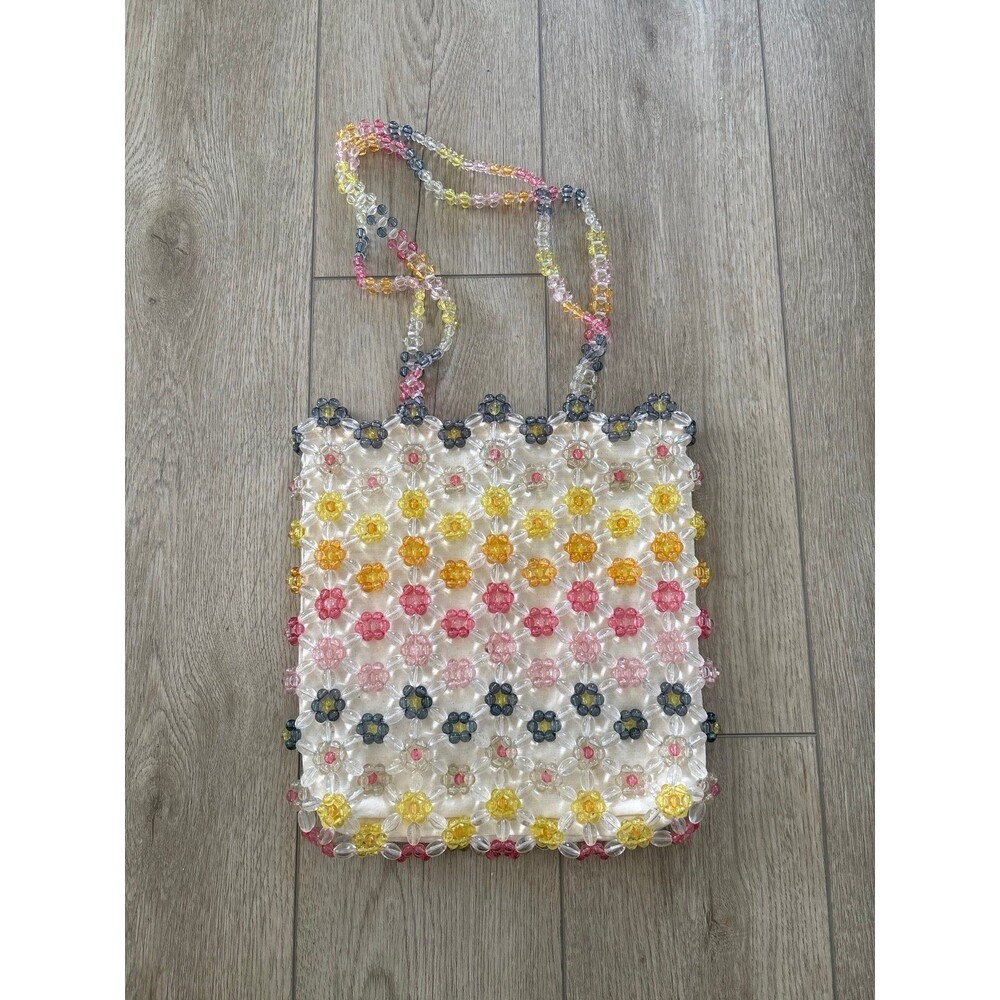 Cynthia Rowley Rainbow Whimsygoth Clear Daisy Kidcore Acrylic beaded slouch tote